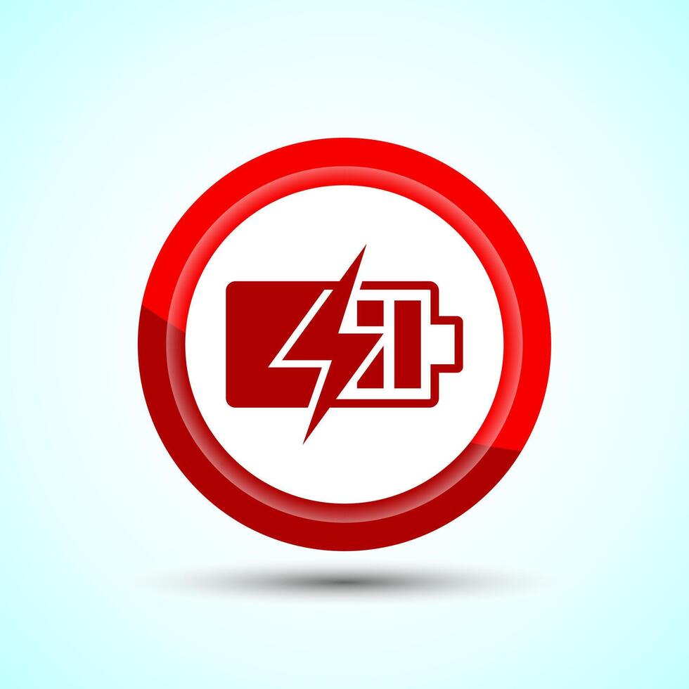 Power, Battery Icon Design Illustration, Icon For Web and mobile application, Red Color Button Design vector