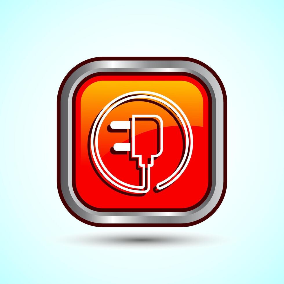 Electricity, Power, Plug Icon Design Illustration, Icon For Web and mobile application, Orange Color Square Button Design vector