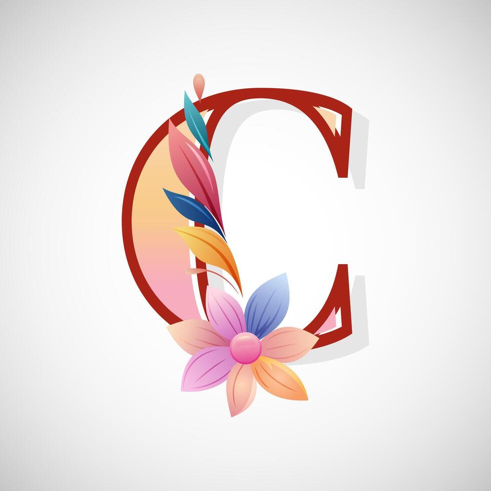 Floral alphabet C, Initial letter for wedding invitations, greeting cards, logos, posters, and other design vector