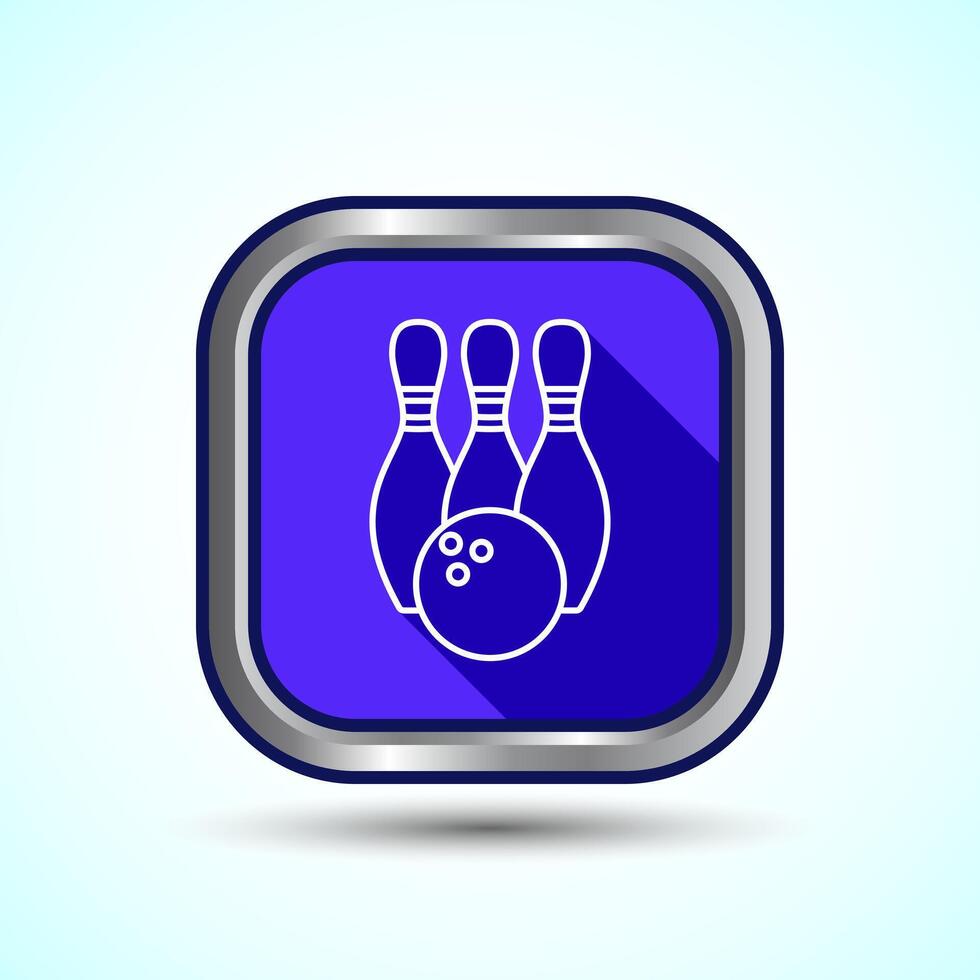 Bowling Pins And Ball Icon Design Illustration, Bowling Game Icon For Apps and Websites, Blue Shadow Square Button vector