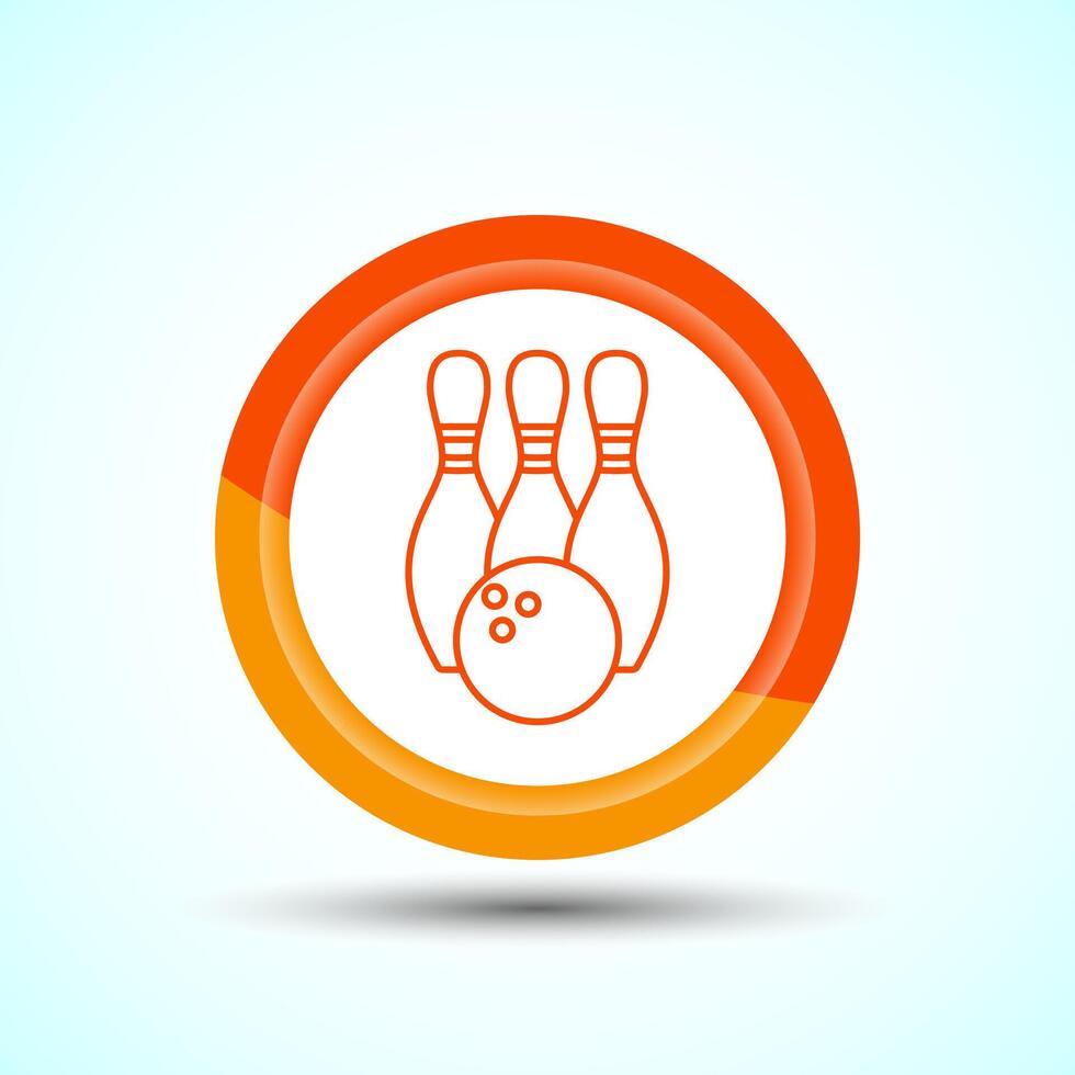 Bowling Pins And Ball Icon Design Illustration, Bowling Game Icon For Apps and Websites, Orange Color Button Design vector