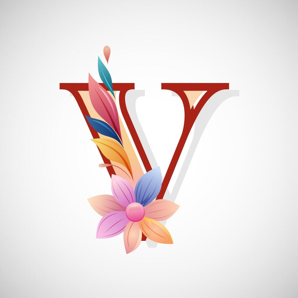 Floral alphabet V, Initial letter for wedding invitations, greeting cards, logos, posters, and other design vector