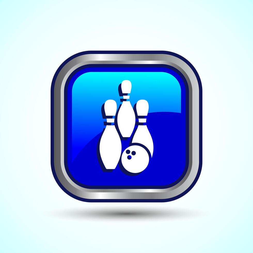 Bowling Pins And Ball Icon Design Illustration, Bowling Game Icon For Apps and Websites, Blue Color Square Button Design vector