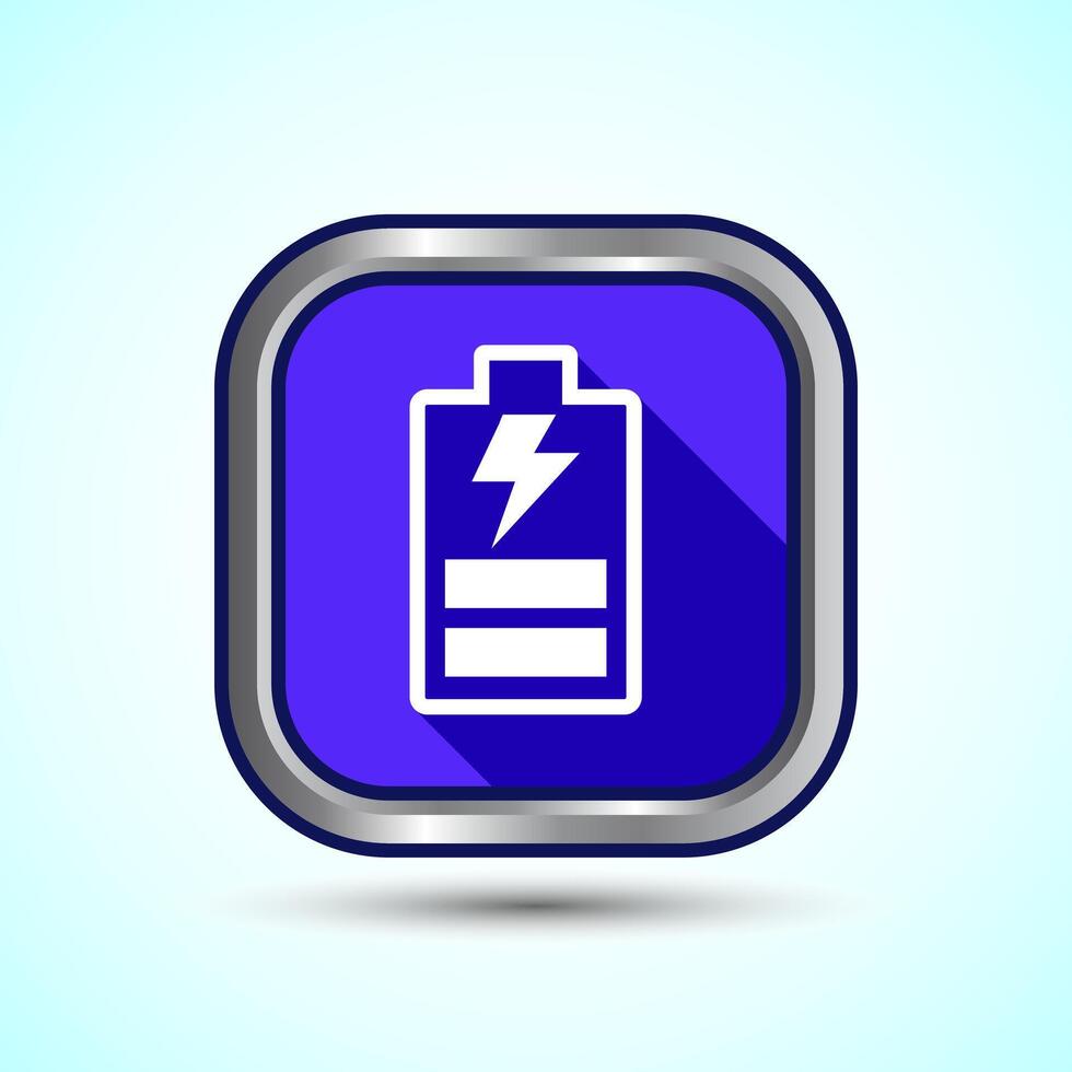 Power, Battery Icon Design Illustration, Icon For Web and mobile application, Blue Shadow Square Button vector