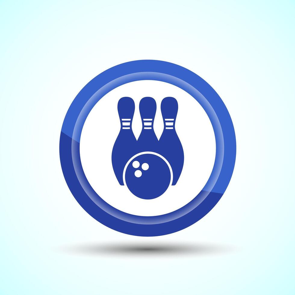 Bowling Pins And Ball Icon Design Illustration, Bowling Game Icon For Apps and Websites, Blue Color Button Design vector