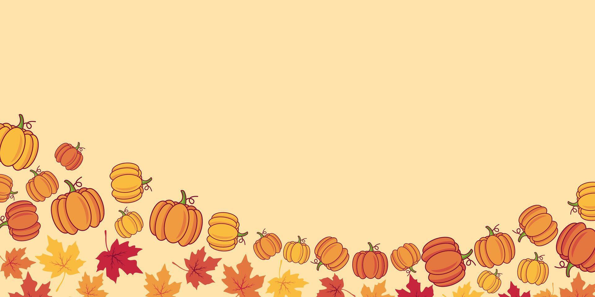 Autumn background with copy space area, Design with Pumpkin and Maple Leaf pattern. Template for banner, greeting card, flyer, social media, presentation, web vector