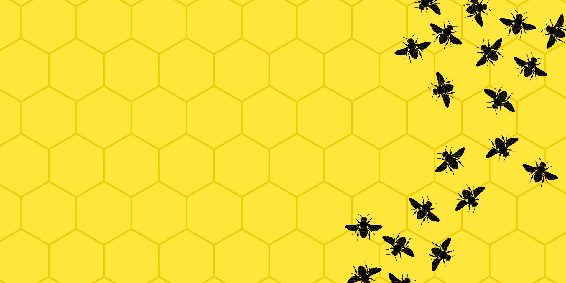 bee silhouette illustration with yellow hive background. design for banner, poster, social media, web. vector