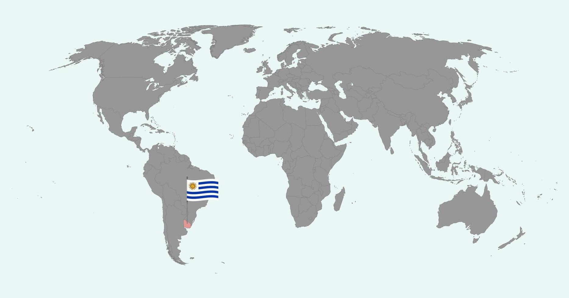 Pin map with Uruguay flag on world map. illustration. vector