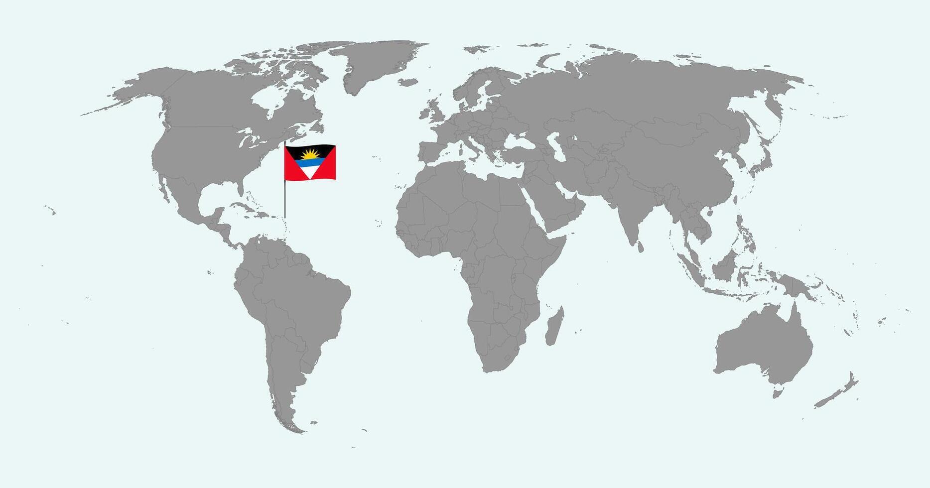 Pin map with Antigua and Barbuda flag on world map. illustration. vector
