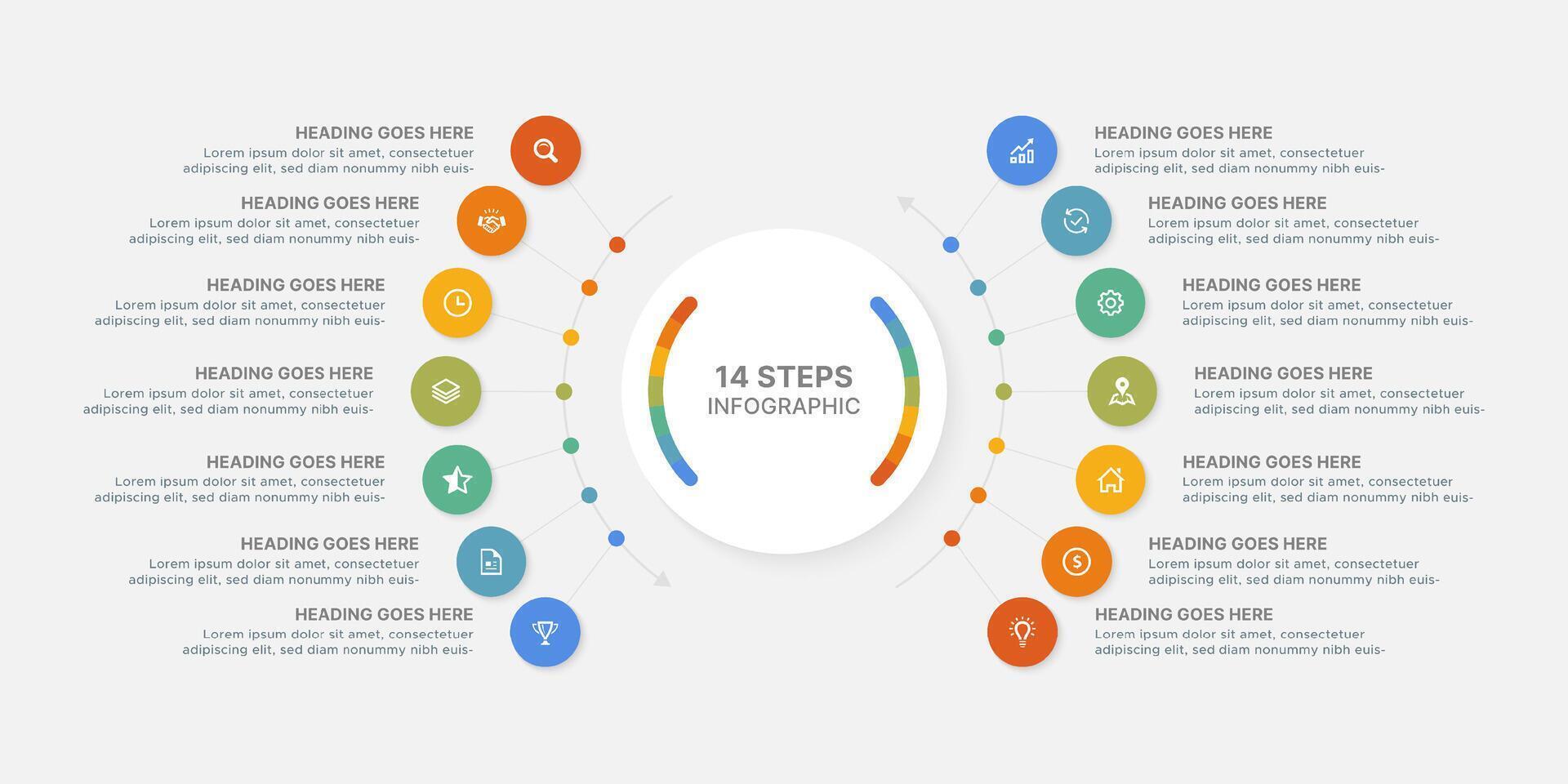 Modern Circular Round Infographic Design Template with 14 Data Points vector
