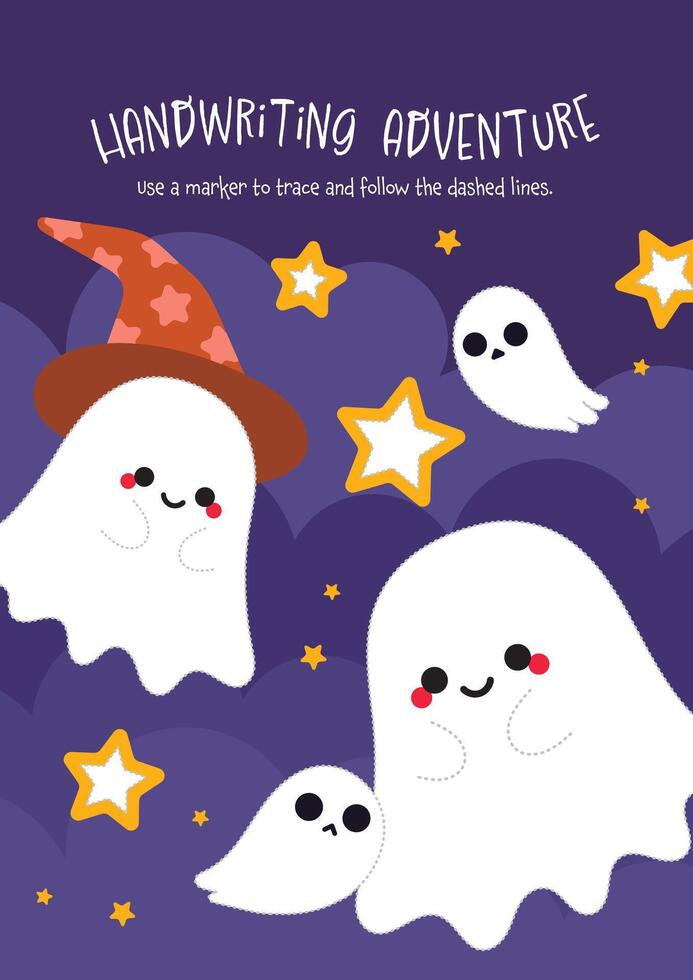 fun learning cute colorful halloween tracing kids education worksheet printable activity vector