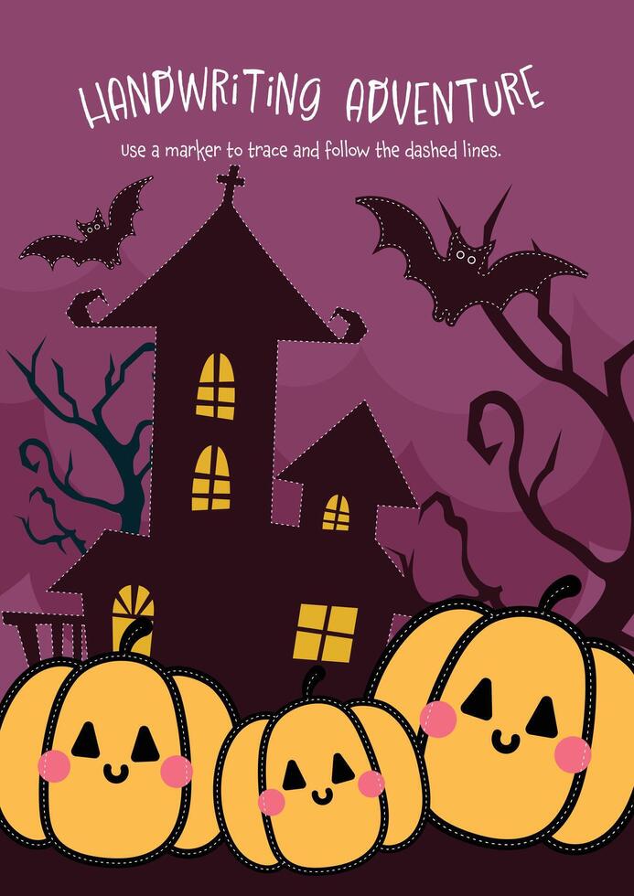 fun learning cute colorful halloween tracing kids education worksheet printable activity vector