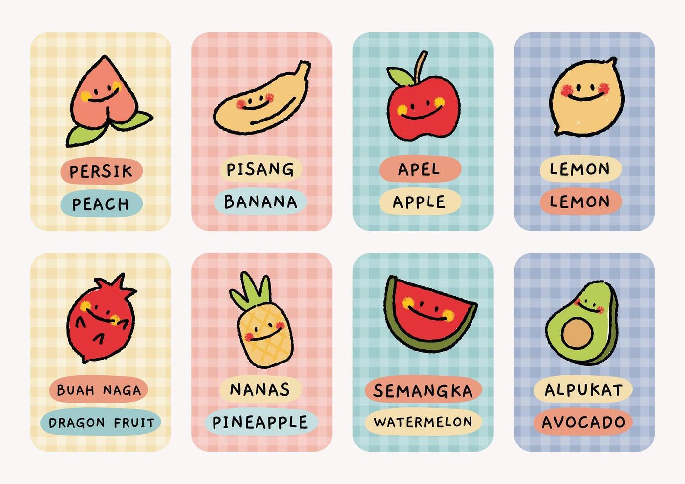 cute hand drawn learning english flashcard printable for kids education activity vector