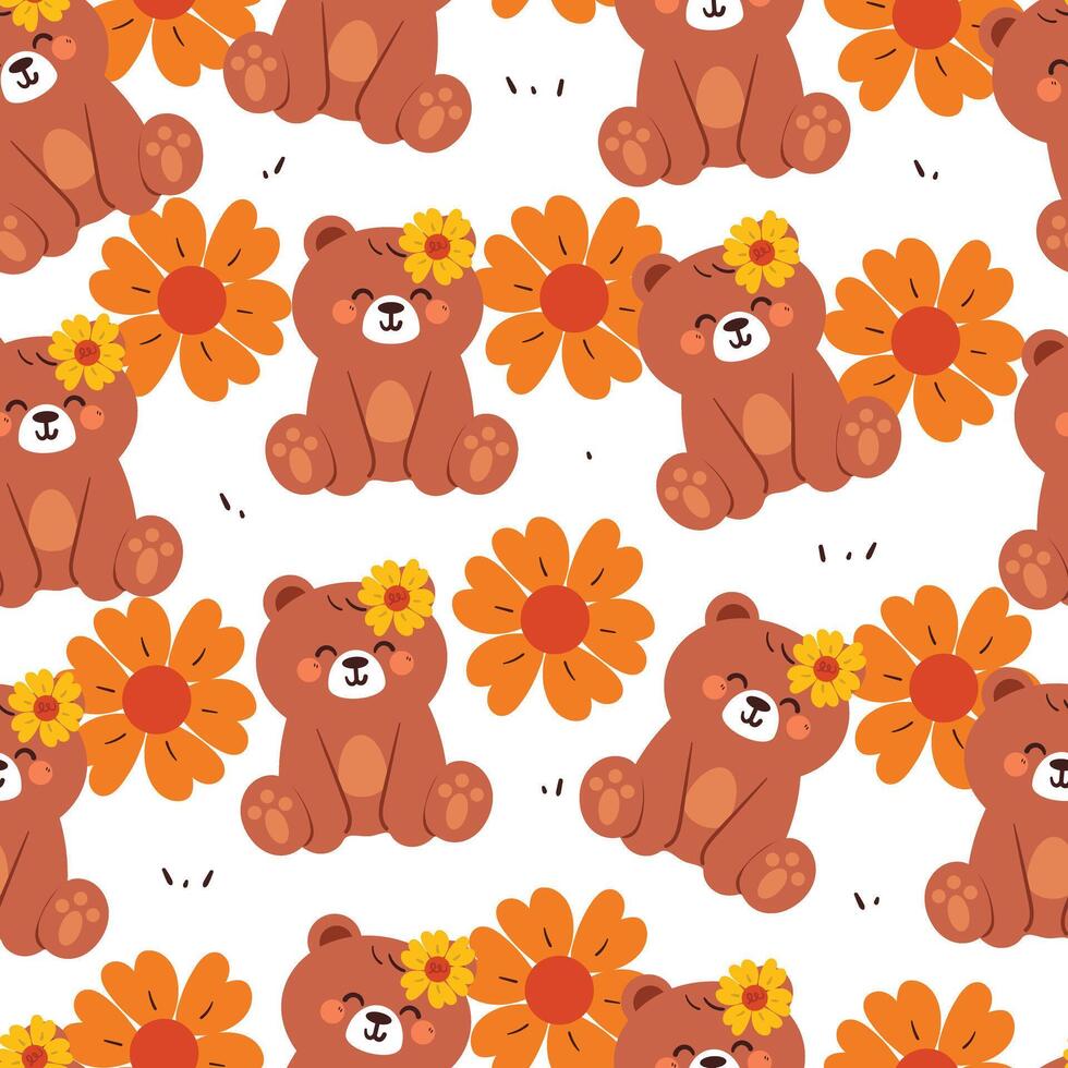 seamless pattern cartoon bear with floral. cute wallpaper for fabric print, gift wrap paper vector