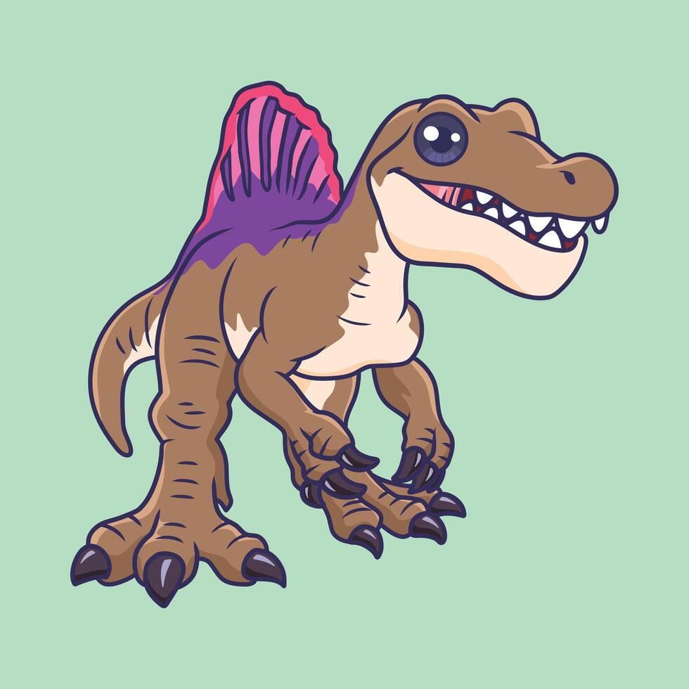 Cute dinosaur Spinosaurus cartoon character Illustration. vector