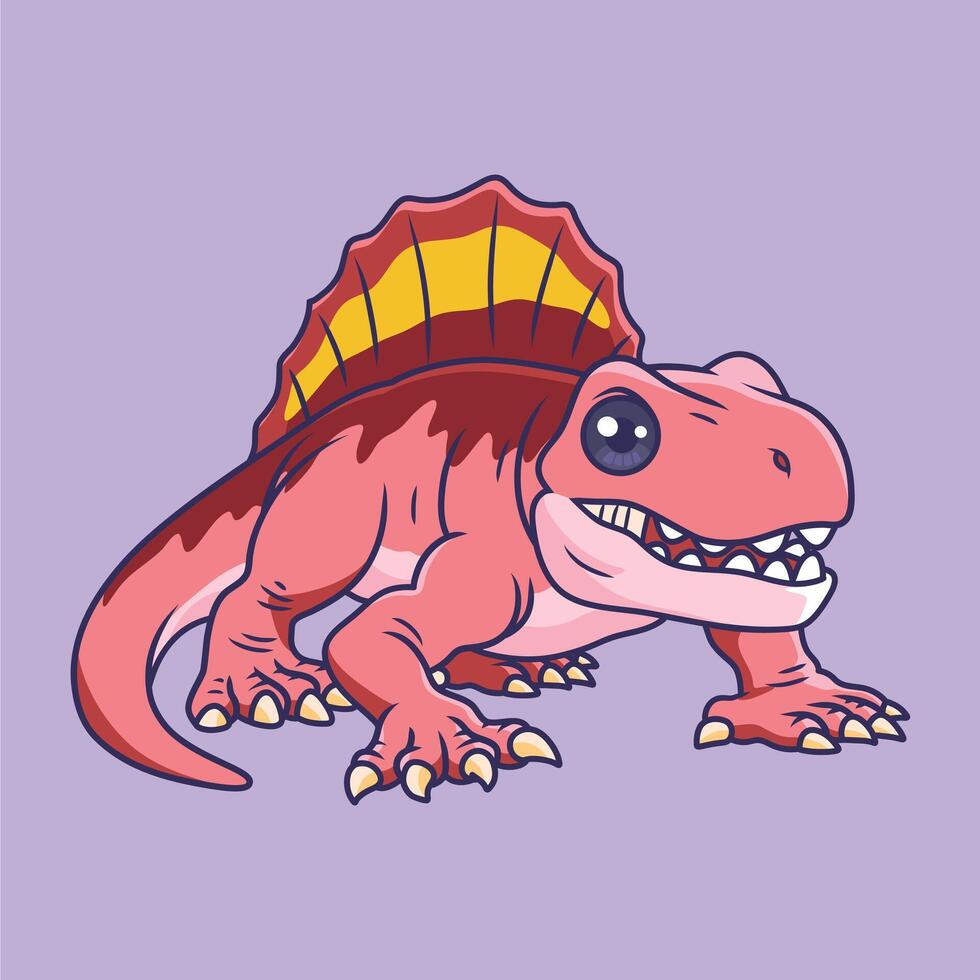Cute dinosaur Dimetrodon cartoon character Illustration. vector