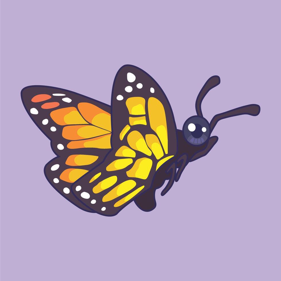 Cute buterfly animal cartoon character Illustration. vector