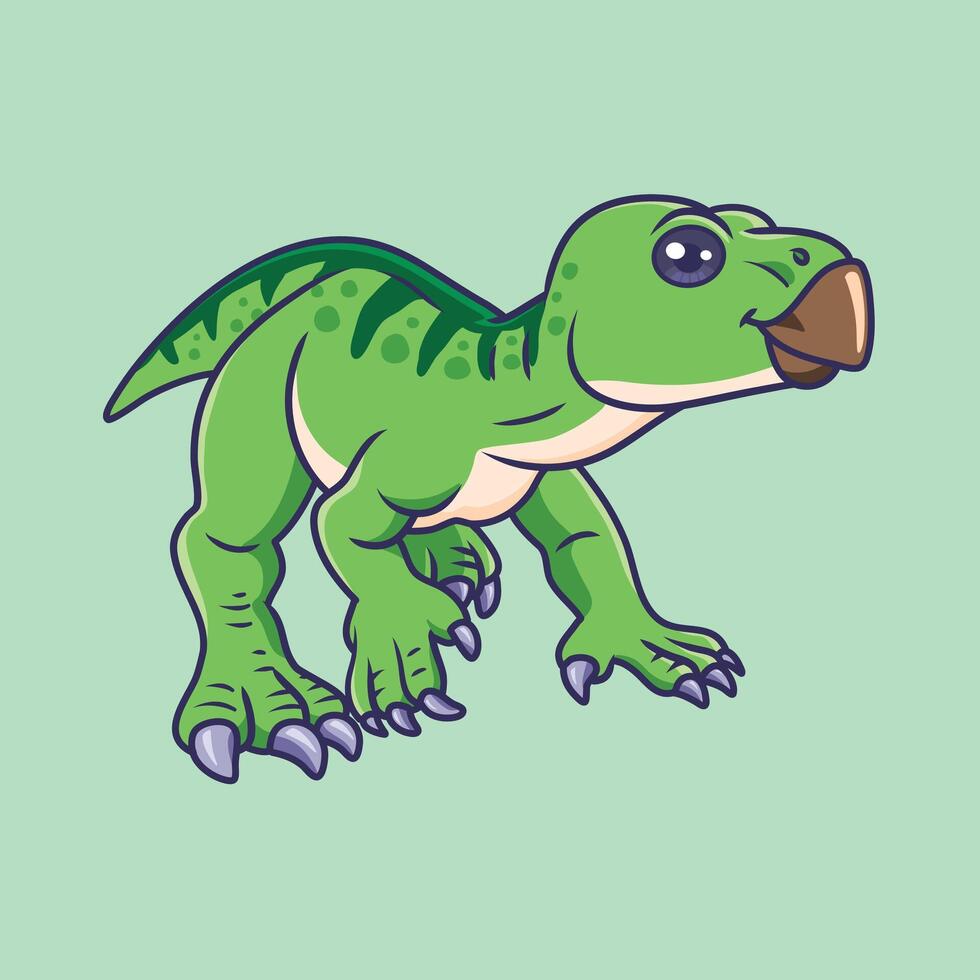 Cute dinosaur iguanodon cartoon character Illustration. vector