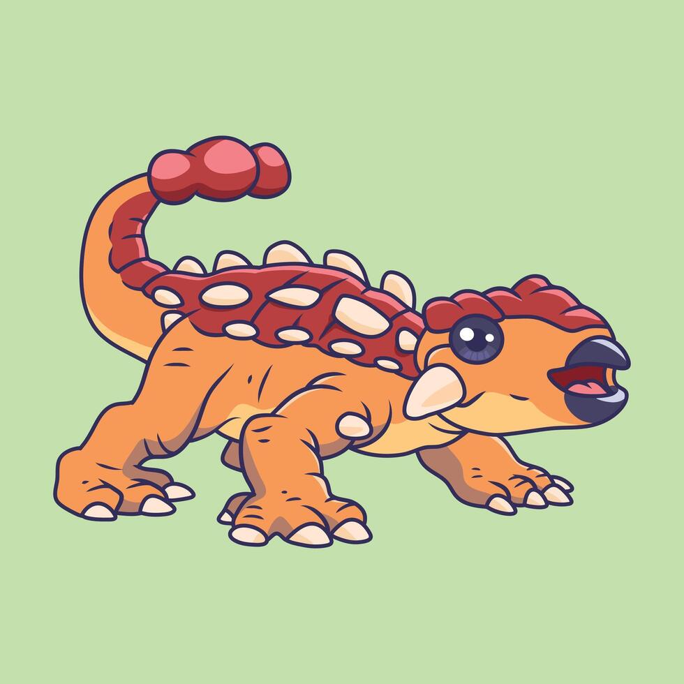 Cute dinosaur Ankylosaurus cartoon character Illustration. vector