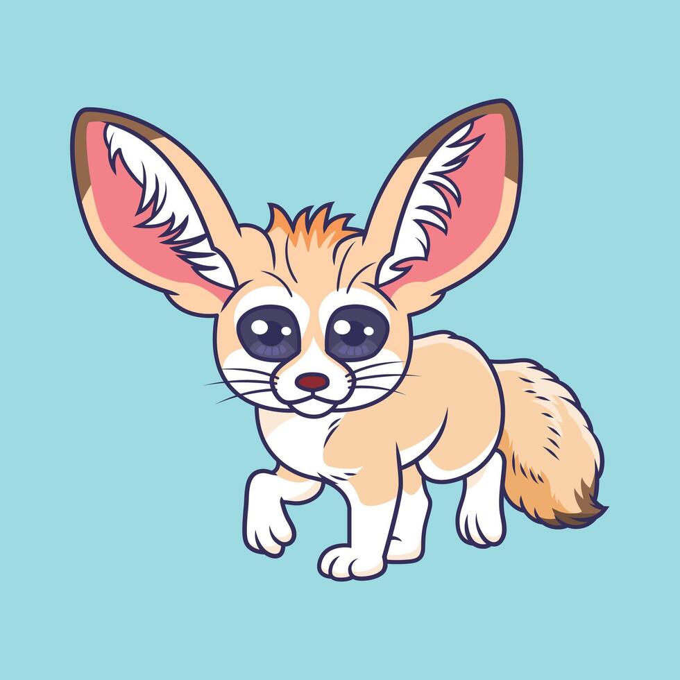 Cute fennec fox animal cartoon character Illustration. vector
