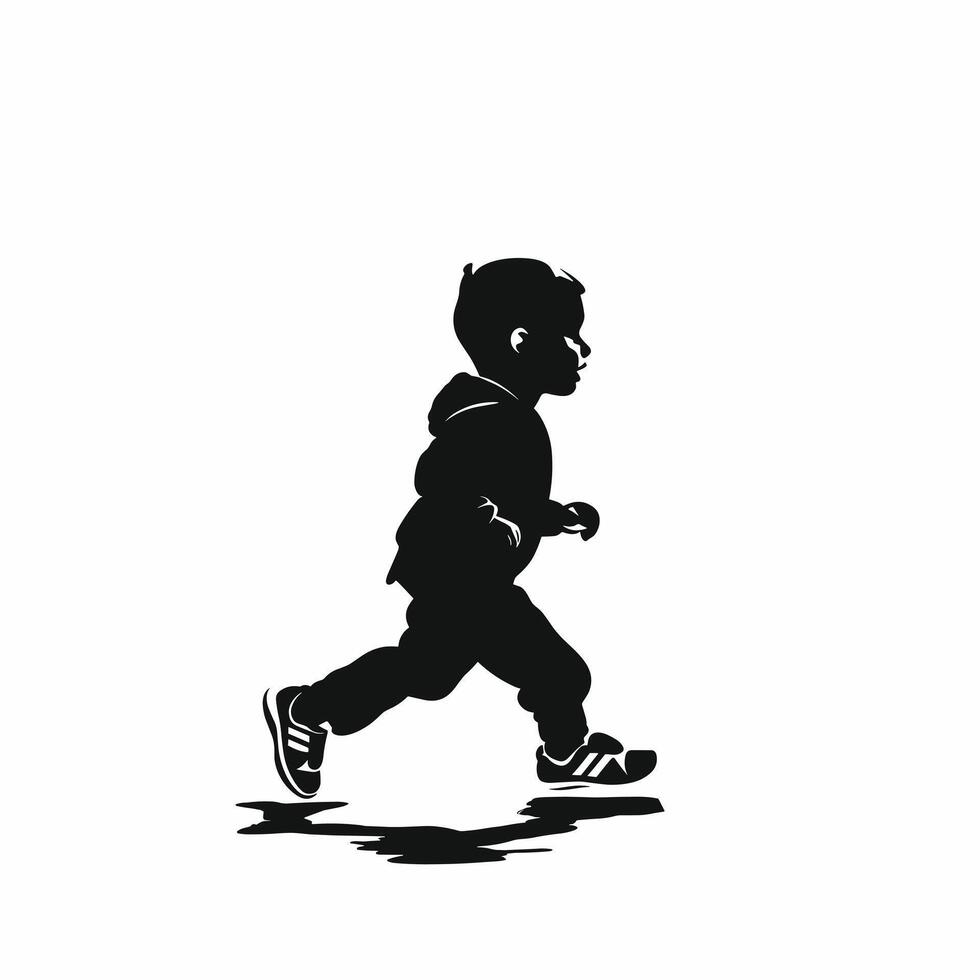 Silhouette of a young boy running, captured in motion. vector