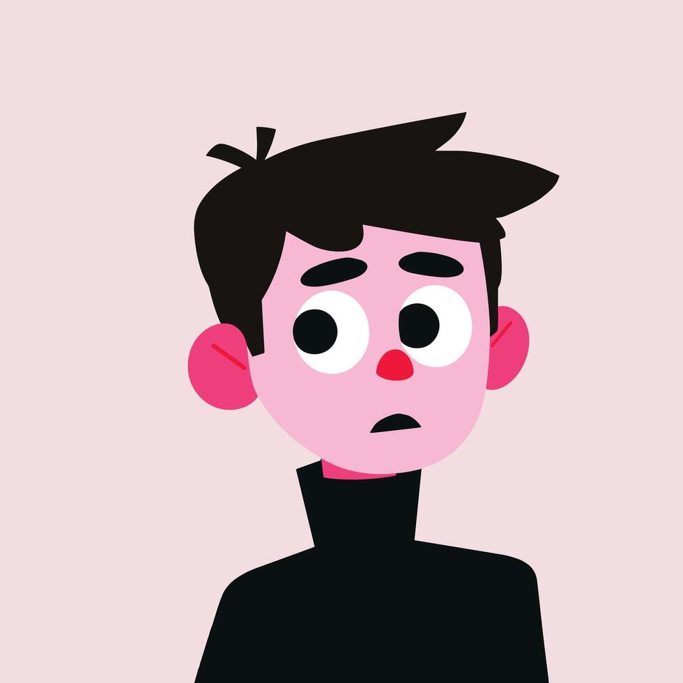 Cartoon illustration of a young boy with brown hair and a worried expression. vector