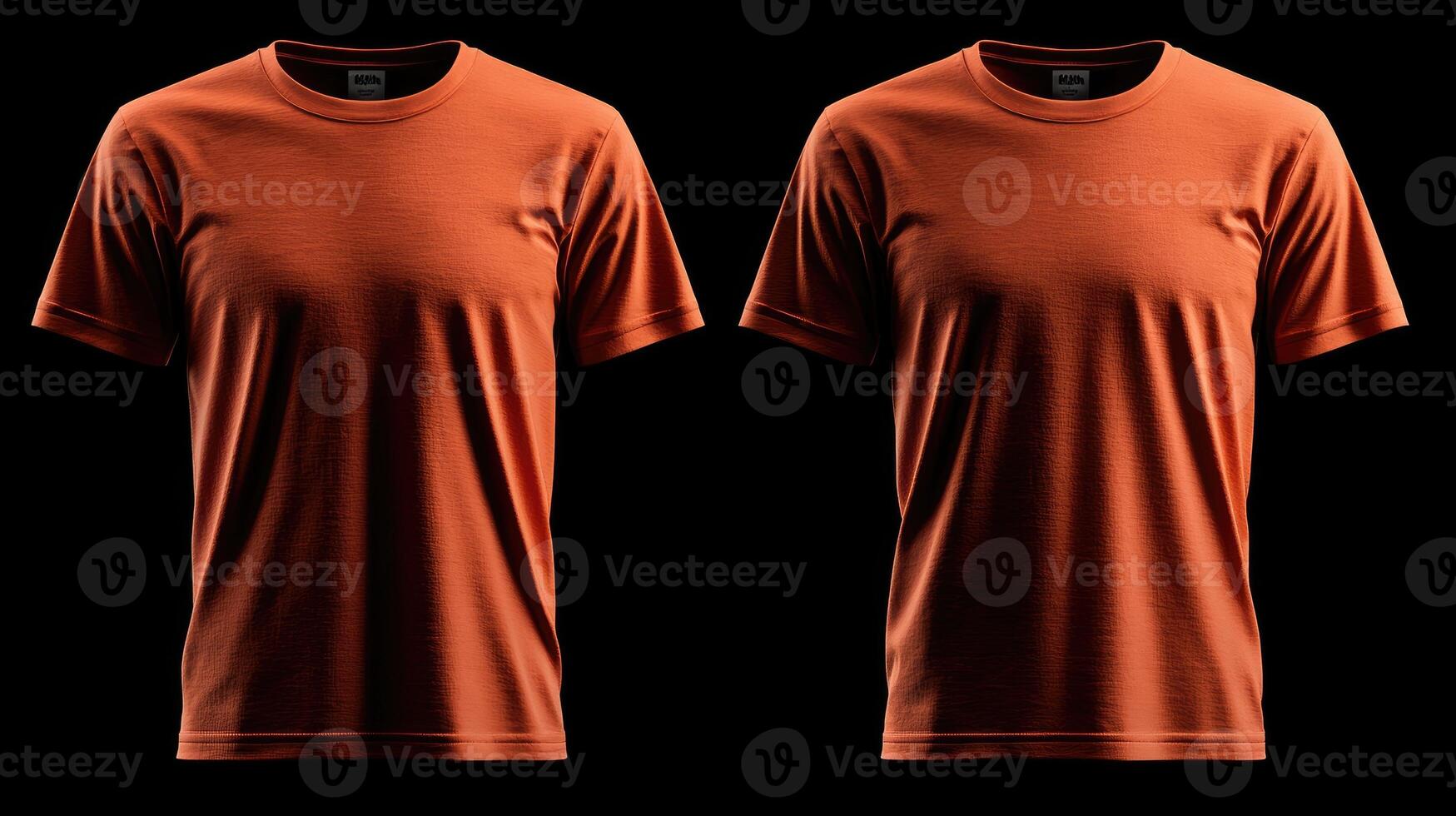 Two plain orange t-shirts mockup on a black background photo