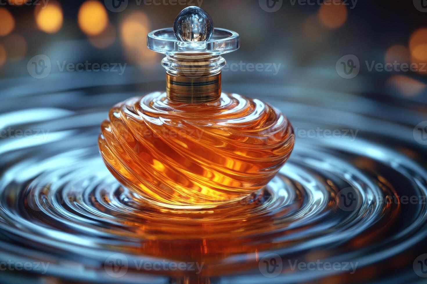 Glass bottle filled with essence, oil or perfume. photo