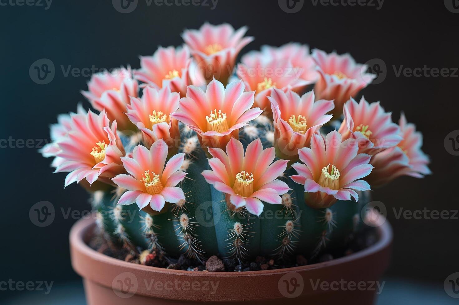Cactus plant with many vibrant pink flowers blooming photo