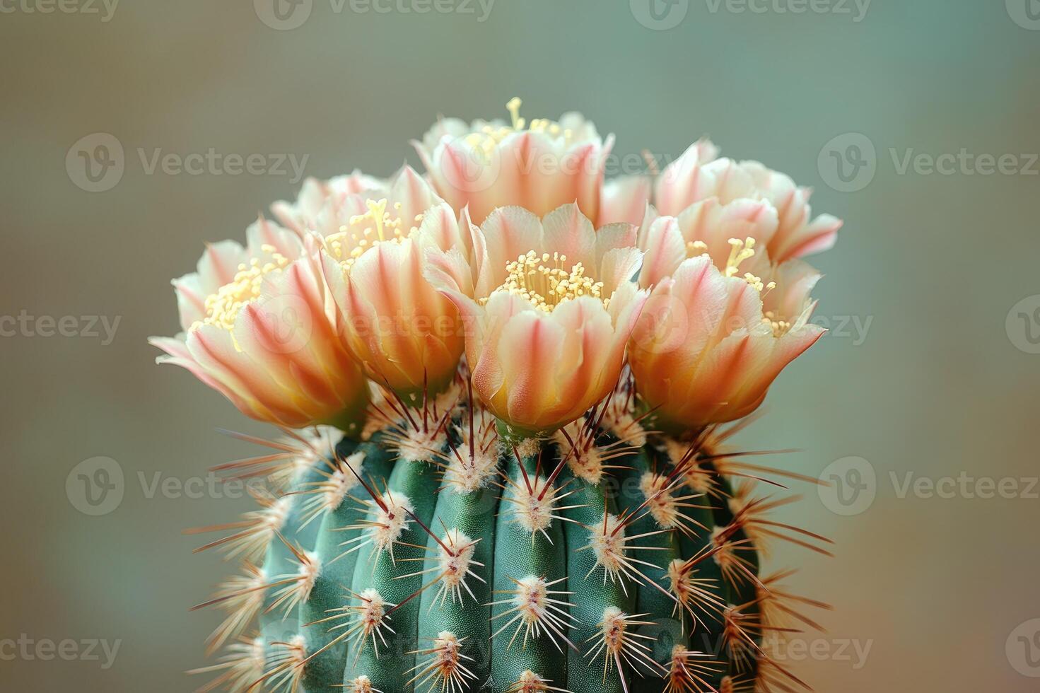 Beautiful orange flowers blooming on a spiny cactus photo