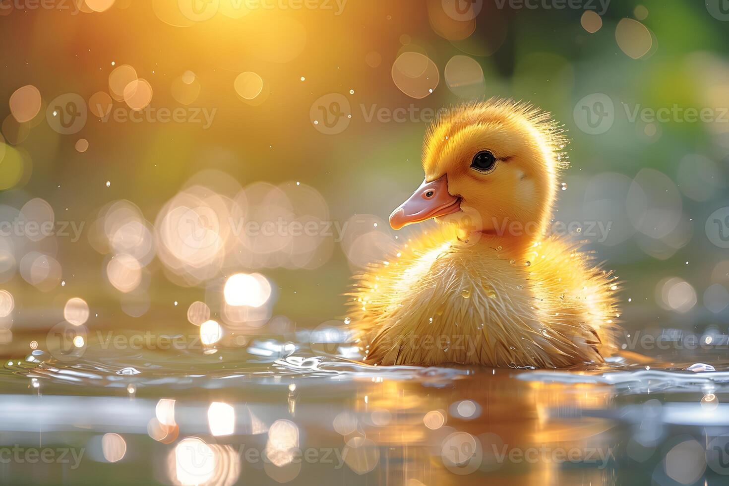 Adorable Duckling in Sunlit Water - Cute Animal Photography for Nature Lovers photo