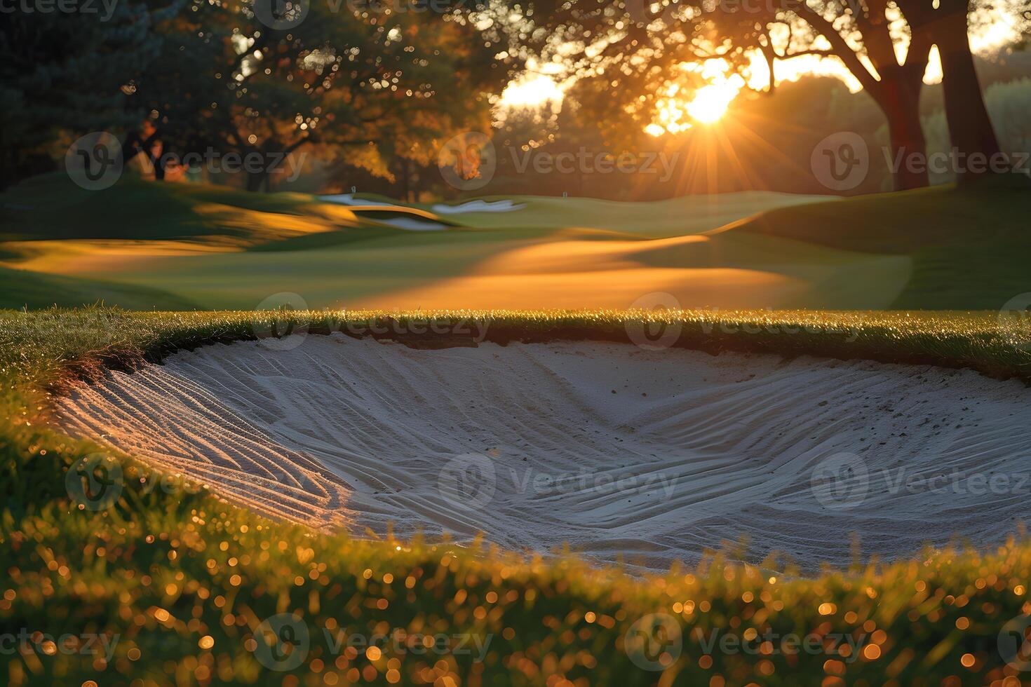 Golf Course Sunset - Tranquil Evening on the Greens for Posters, Cards, and Print Design photo