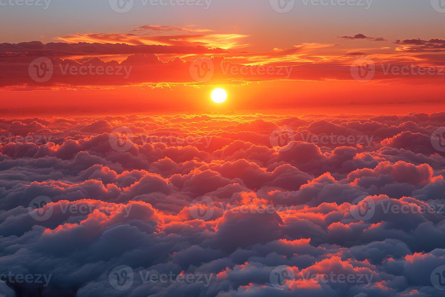 Breathtaking Sunset Over Fluffy Clouds Perfect for Nature, Travel, Design, Posters photo