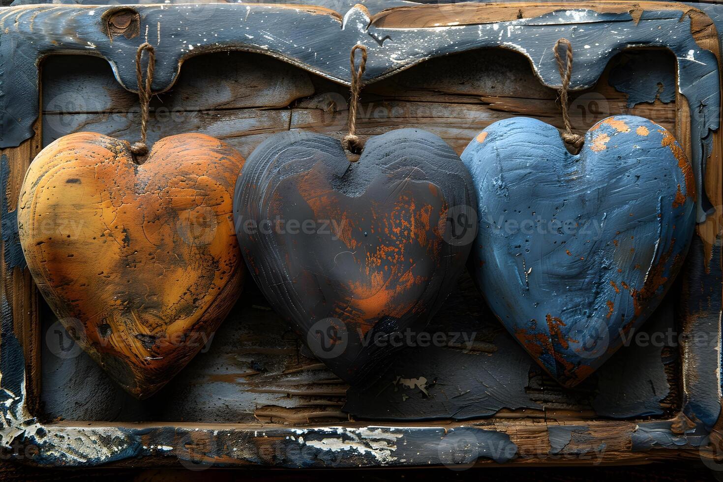Rustic Wooden Heart Decorations with Weathered Paint for Home and Garden Decor photo