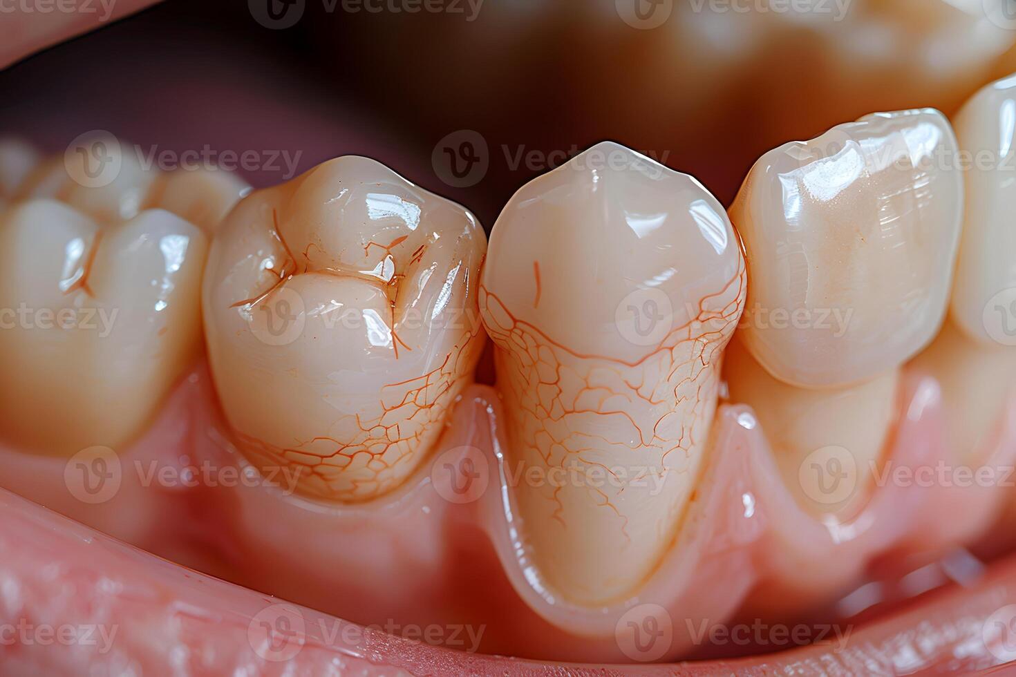 Macro Photograph of Human Teeth Showing Detailed Tooth Enamel and Surface Cracks for Dental Health Concepts photo