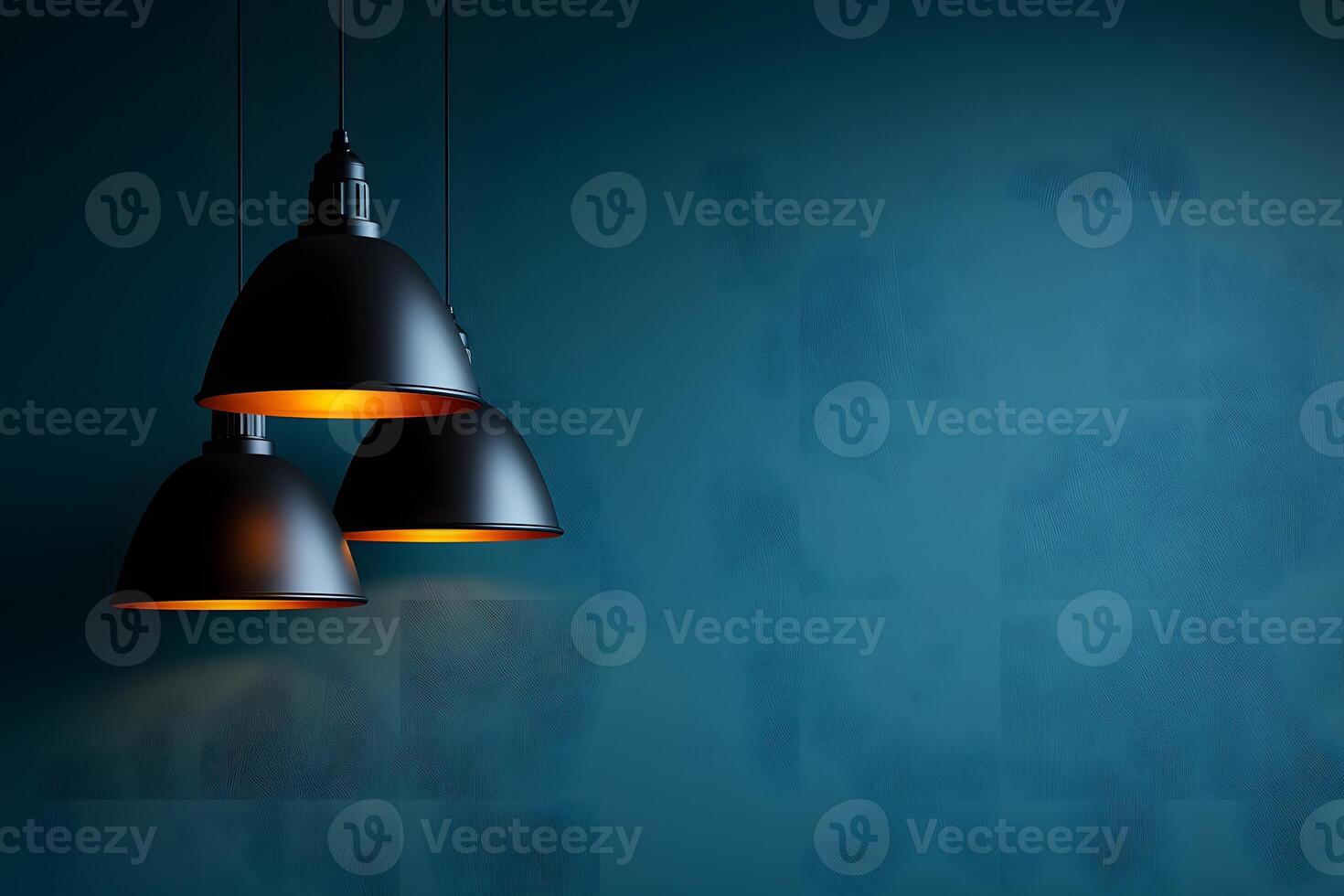 Modern Industrial Hanging Lamps against Dark Blue Gradient Wall Art for Interior Design photo