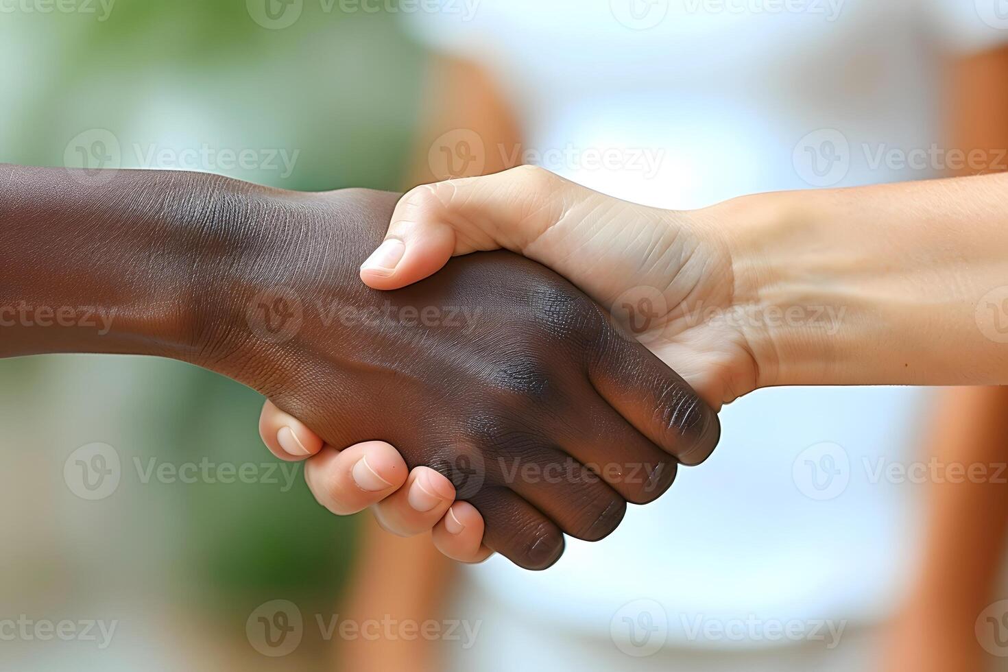 Unity and Diversity Concept Two People Shaking Hands in Trust and Partnership photo