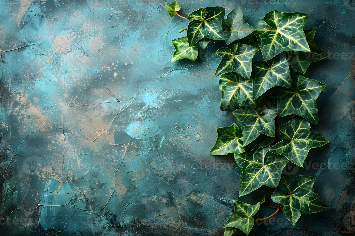 Serene Green Ivy on Patina Wall - Nature Background for Print, Card, Poster photo