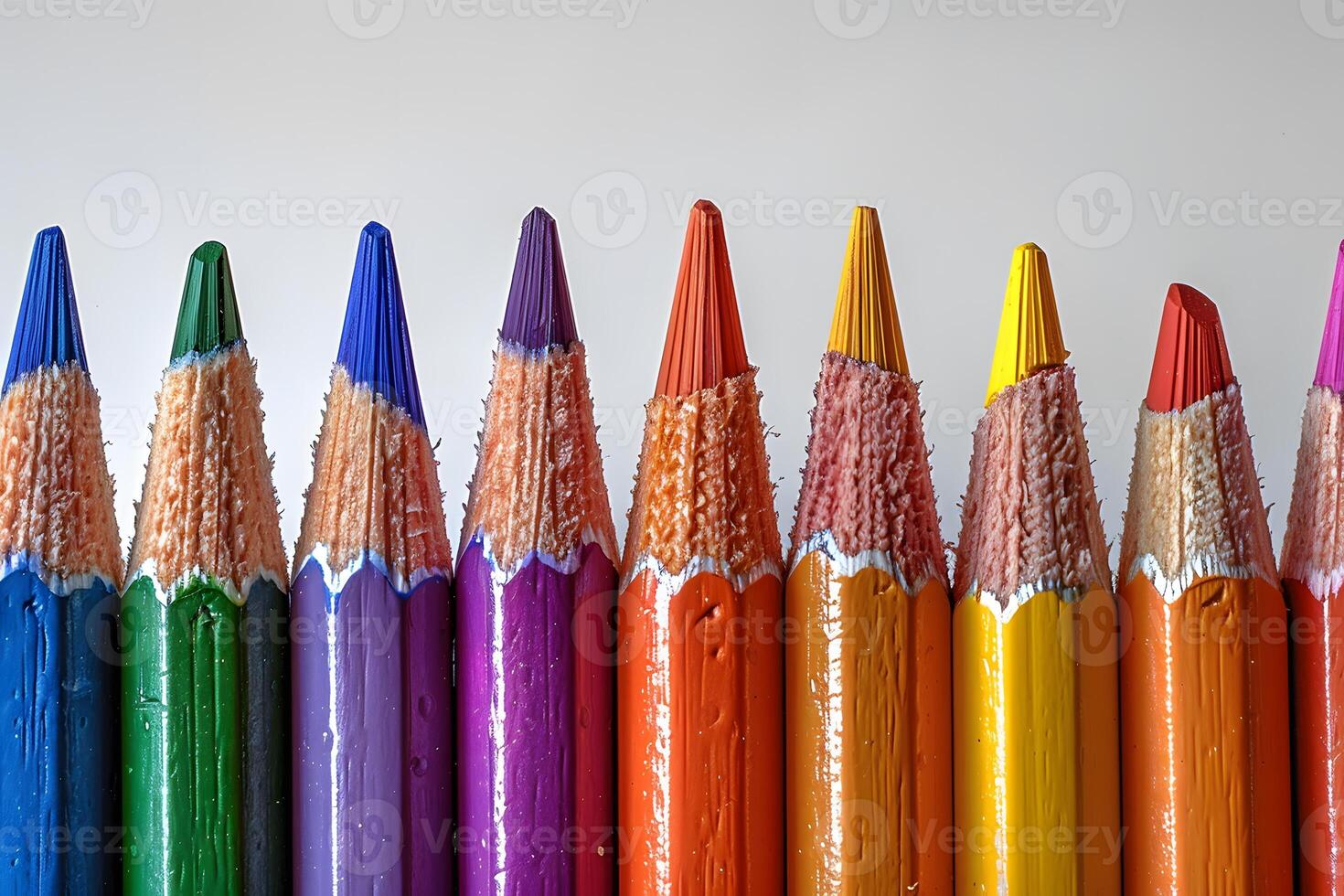 Colorful Palette of Sharpened Pencils in a Row for Art and Education Projects photo