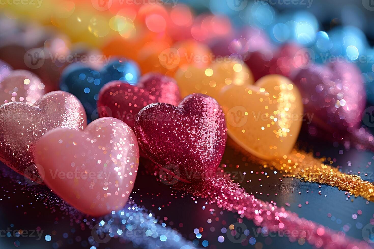 Glitter Hearts in Vibrant Colors - Ideal for Valentine's Day Decor, Print Design, Greeting Cards photo