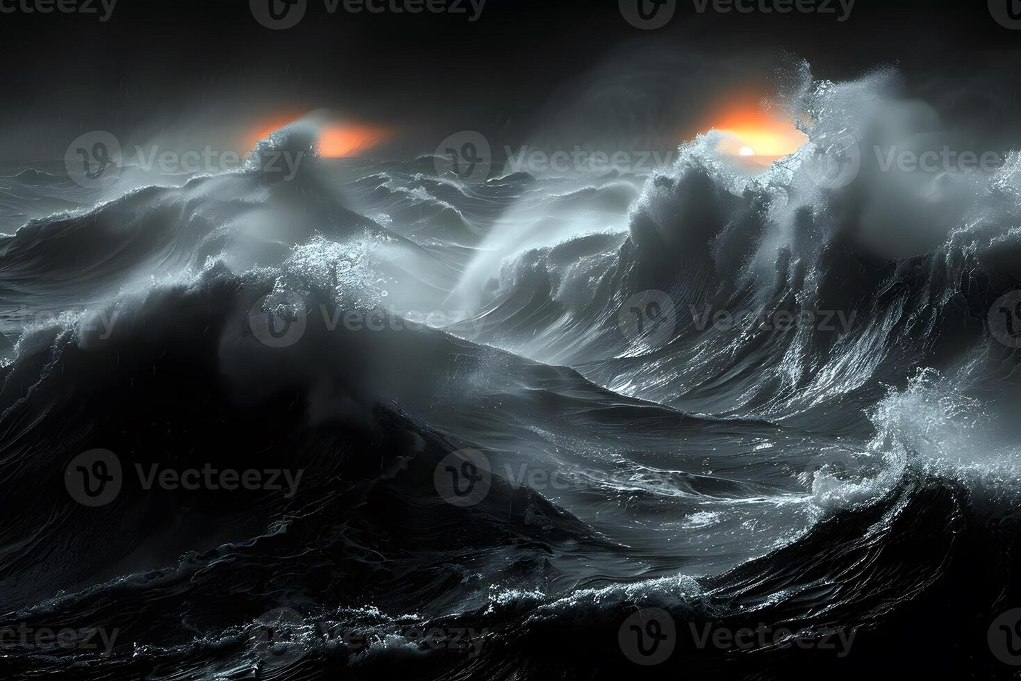 Dramatic Stormy Ocean Waves at Sunset - Intense Seascape for Nature, Weather, Adventure Designs photo