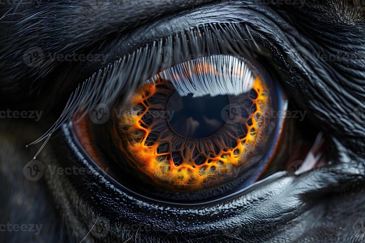 Close-Up of Fiery Orange and Black Eyeball with Detailed Texture for Artistic Design photo