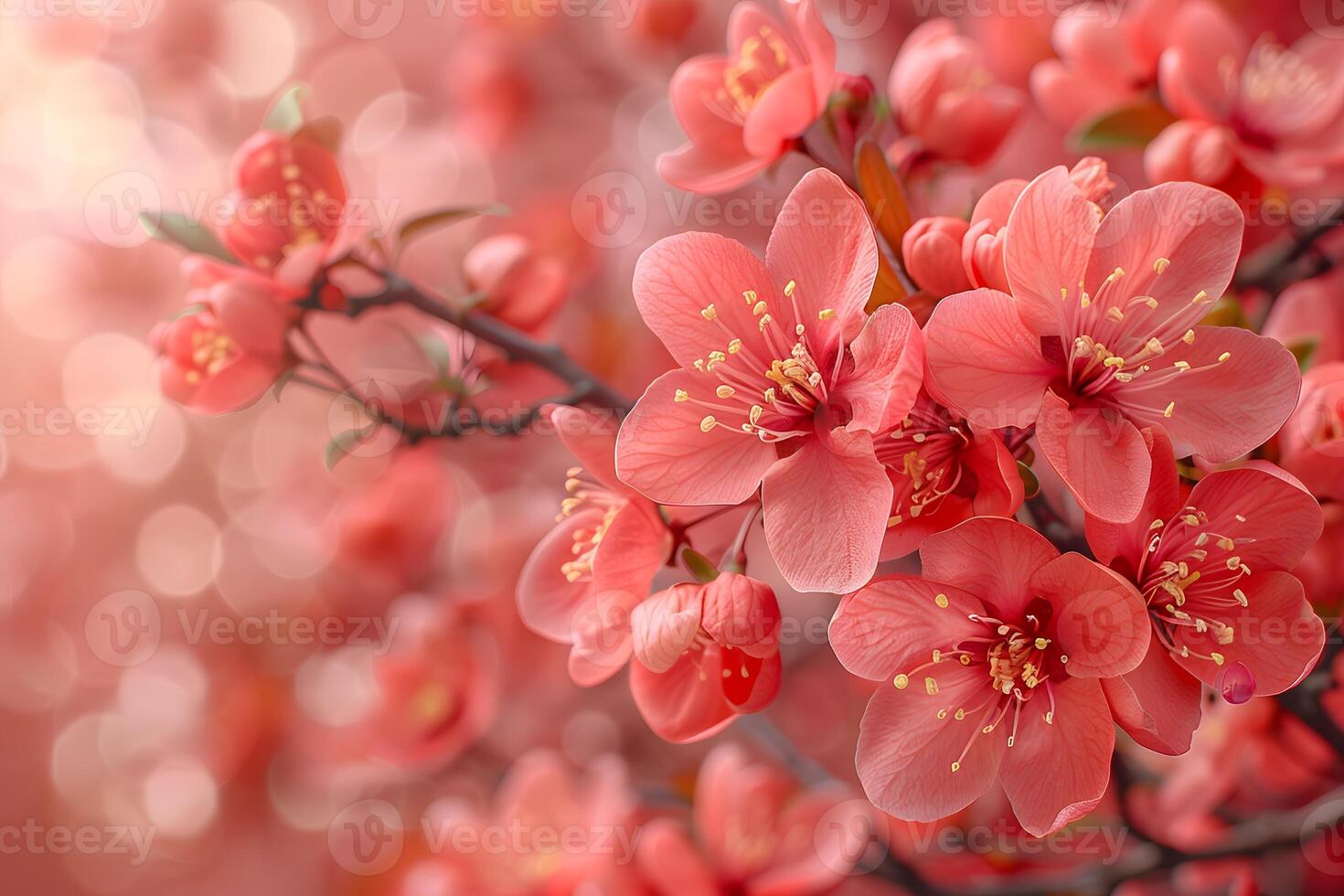Spring Blossoms in Full Bloom with Soft Bokeh Background - Ideal for Nature-Themed Designs and Seasonal Cards photo