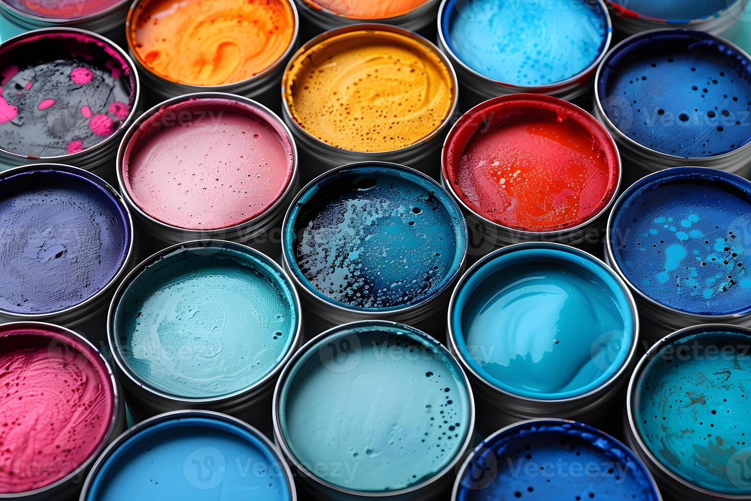 Colorful Palette of Paint Cans for Art and Design Projects - Bright and Vivid Hues for Creative Inspiration photo
