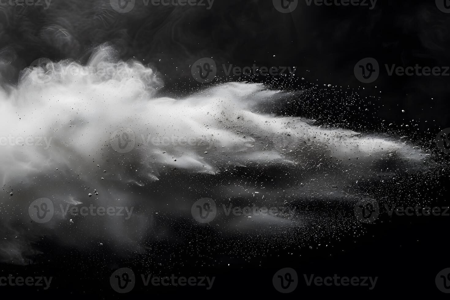 Abstract White Powder Explosion on Black Background - Dynamic Particles for Graphic Design or Poster photo