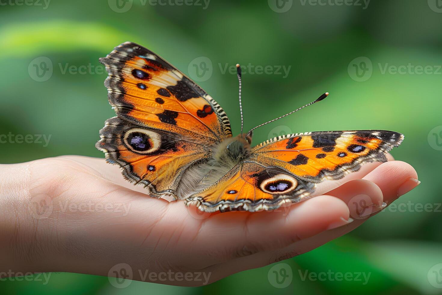 Vibrant Butterfly Resting on Child's Hand - Nature, Summer, Wildlife Photography for Posters photo