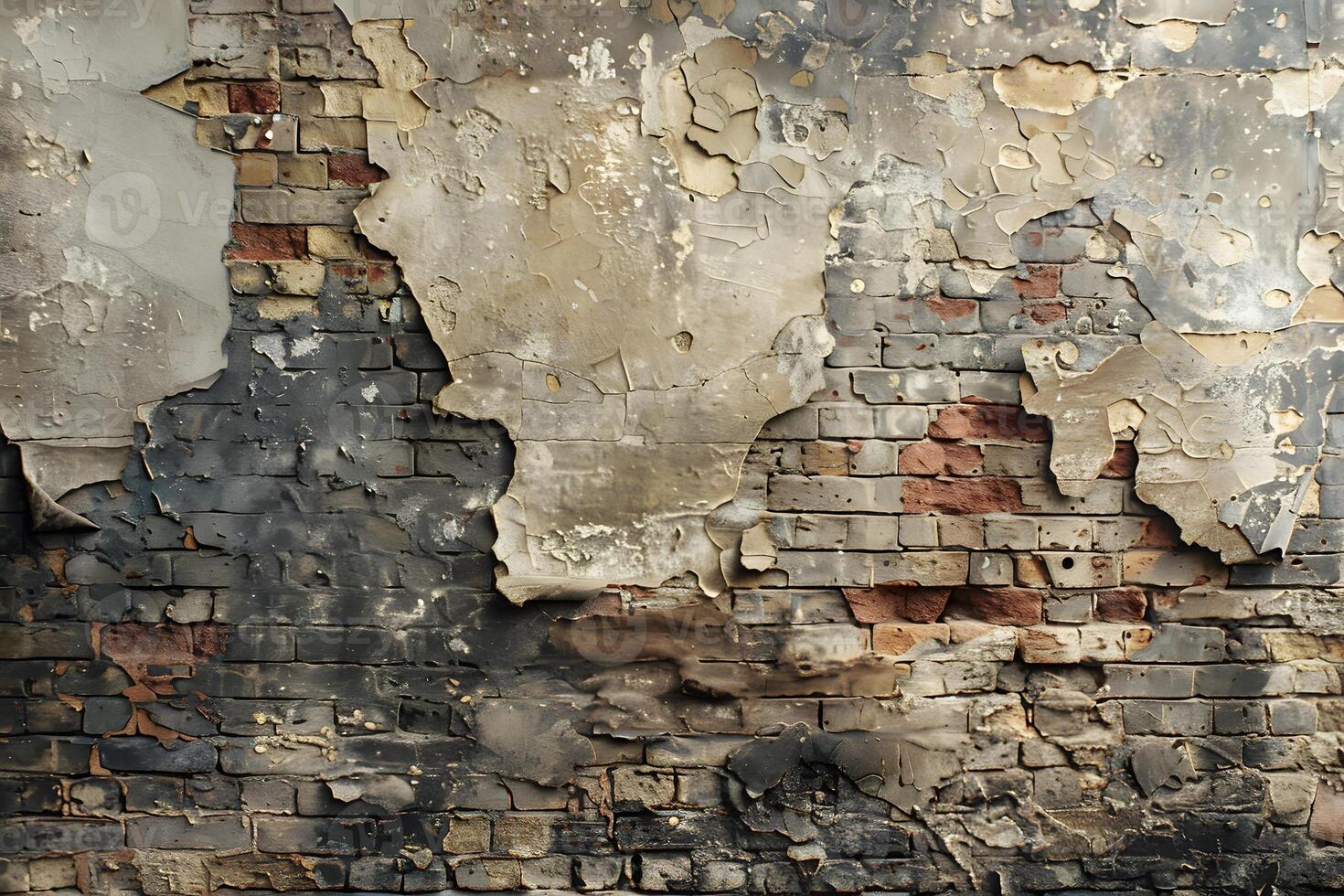 Weathered Brick Wall with Peeling Paint - Urban Decay Texture Background for Design photo