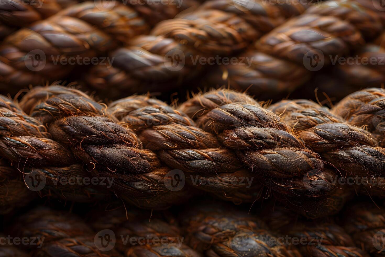 Close-Up of Thick Brown Nautical Ropes Texture and Tensile Strength for Marine or Industrial Design photo