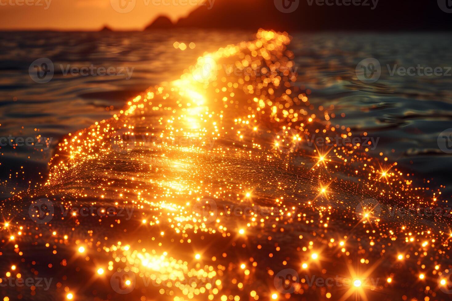 Golden Sunset Over Ocean Sparkling Waves - Tranquil Beach Scene for Print, Card, Poster photo