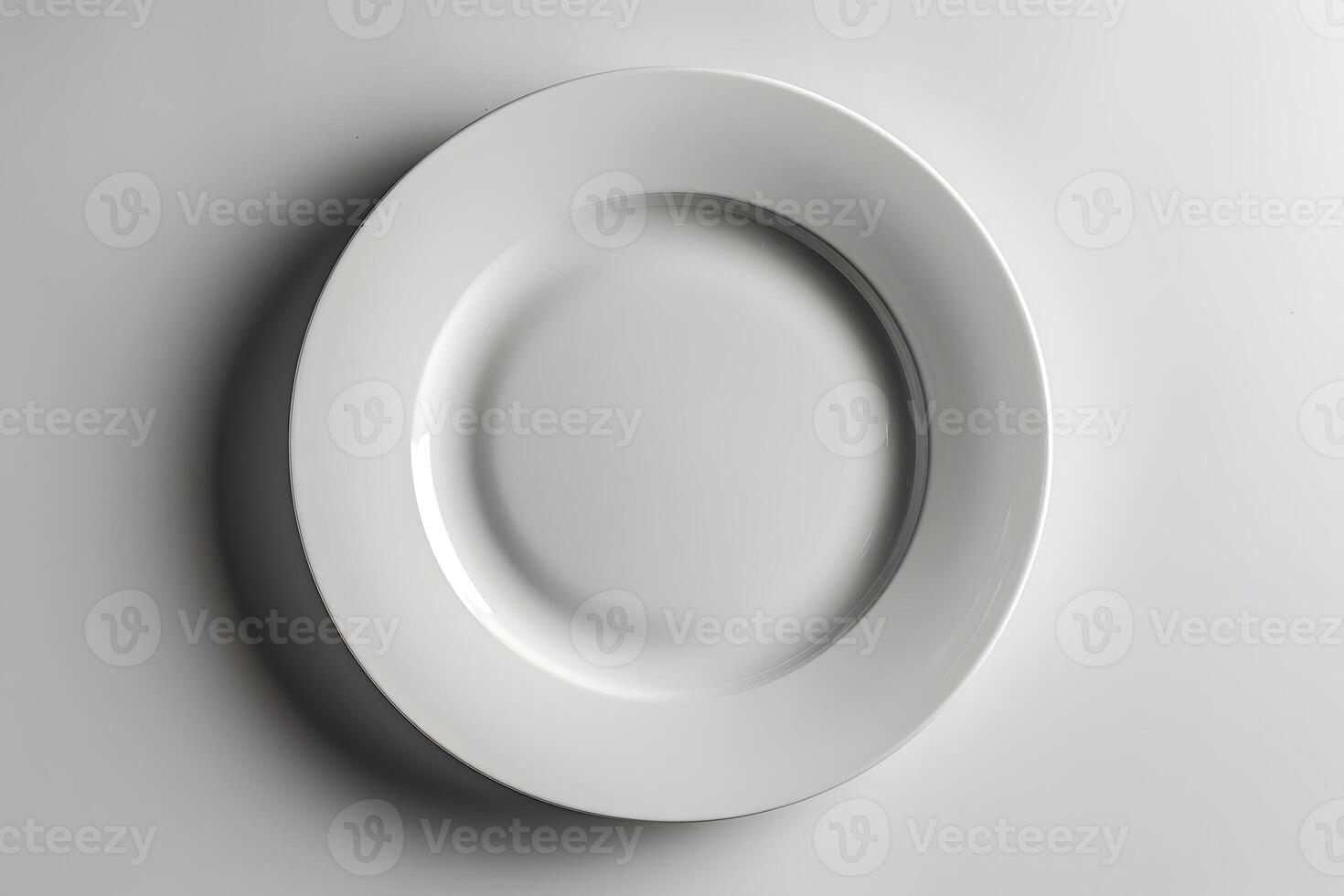 Minimalist White Ceramic Plate on Plain Background - Perfect for Food Presentations, Design for Print, Card, Poster photo